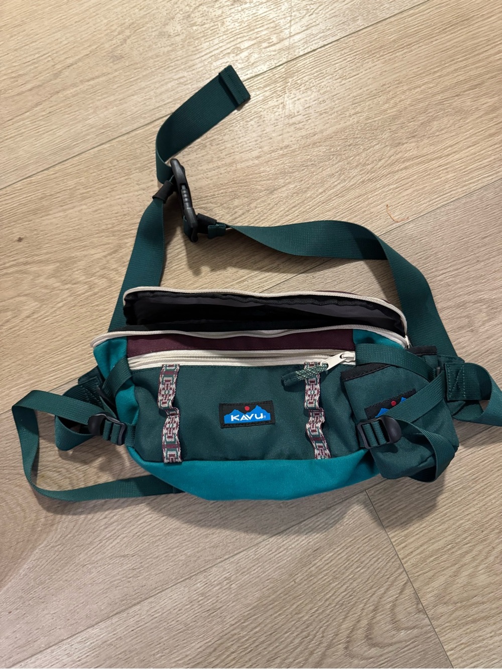 Kavu Teal and Dark Green Waist Pack with Teal Accents